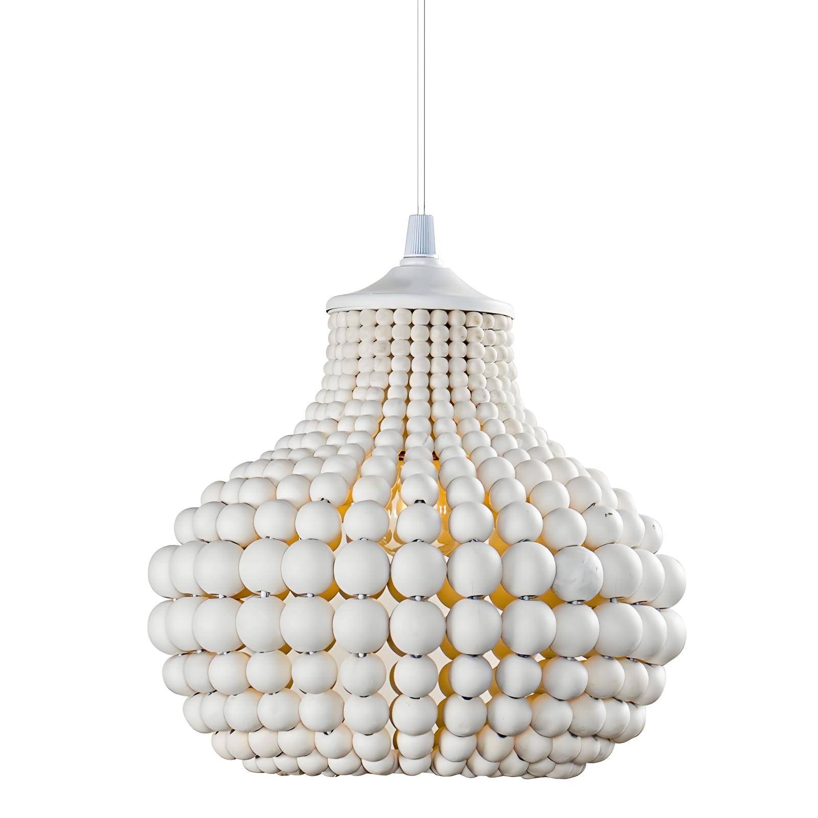 WLBHWL 10.2" Boho Wood Beaded Chandelier,Farmhouse Coastal White Bohemia Hanging Ceiling Lighting Fixture Small Pendant Light for Dining Room Kitchen Living Room Entryway Foyer Hotel