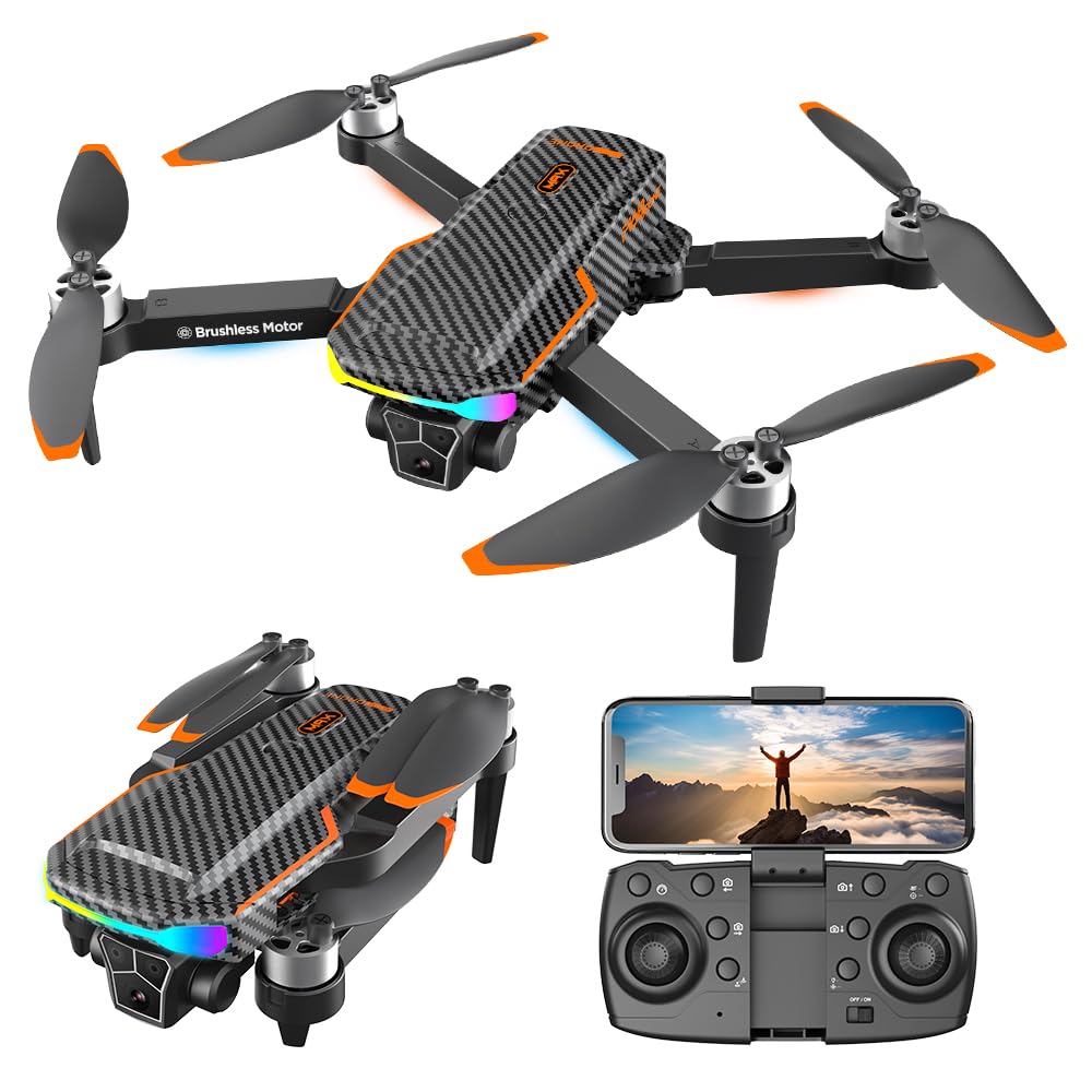 8K HD Triple Lens Drone with Carbon Fiber Frame, 50 Min Flight, 360° Obstacle Avoidance & Brushless Motors | Optical Flow Hover, Headless Mode for Adults