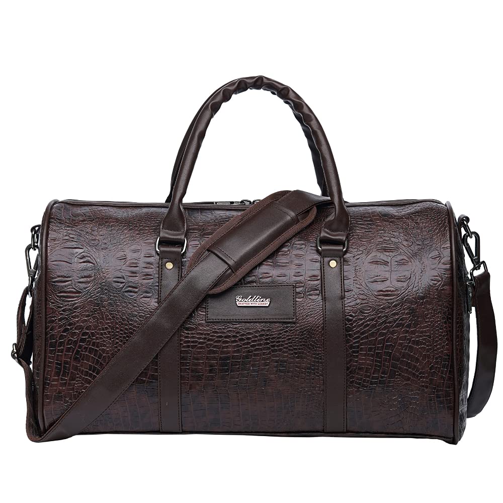 Vegan Leather Stylish & Spacious Travel Duffle Bag/Leather Gym Bag/Leather Duffle Bag for Men and Women (Water Resistant, 45L Capacity, 12X12X20 Inches,Vintage Brown)-image-49