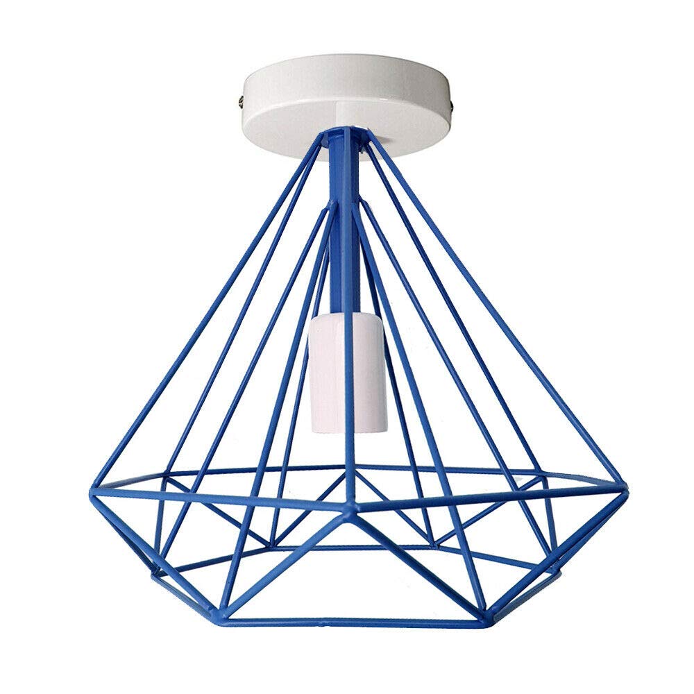 LED Sone Modern Geometric Ceiling Light Blue Metal Cage Pendant Lamp Industrial Style Flush Mount E27 Holder Easy Fit for Home, Office, Kitchen, Bedroom, Hallway Lighting Fixture