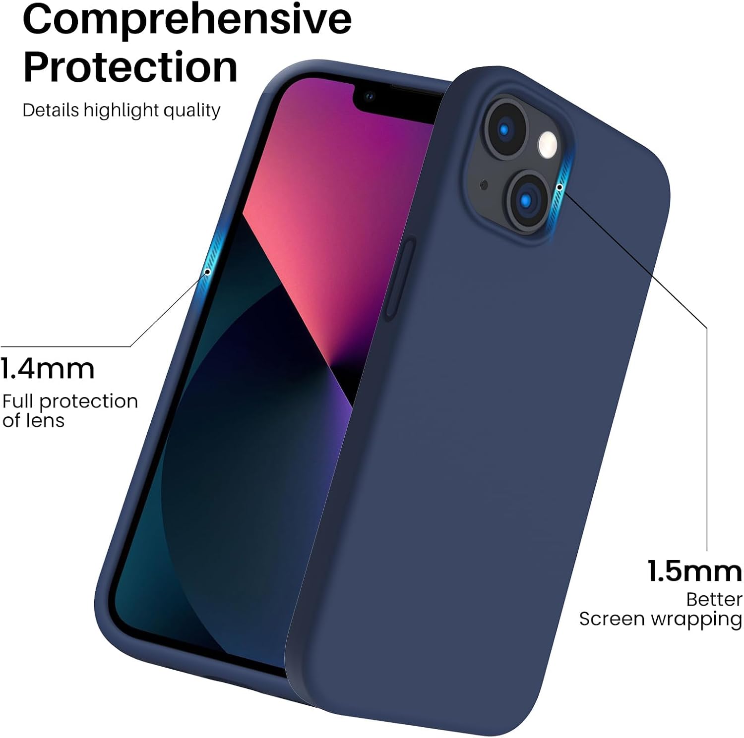 ORNARTO Shockproof Liquid Silicone Designed for iPhone 13 Case Gel Rubber Anti-Shock Cover Case Drop Protection 6.1inch-Navy Blue thumbnail