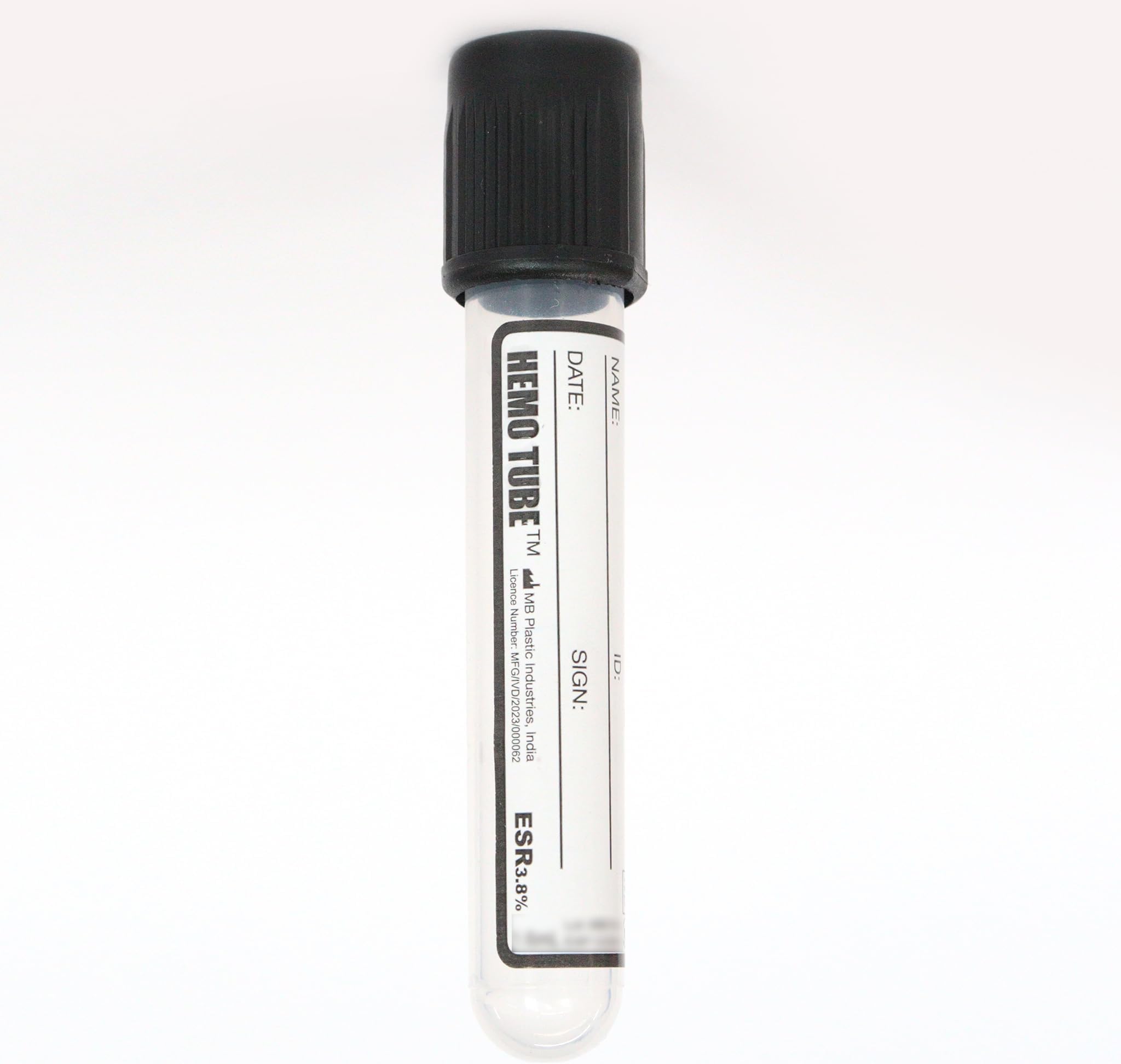 HEMO tube - Non Vacuum Blood Collection Tube (3.8% Sodium Citrate) (Qty-100)