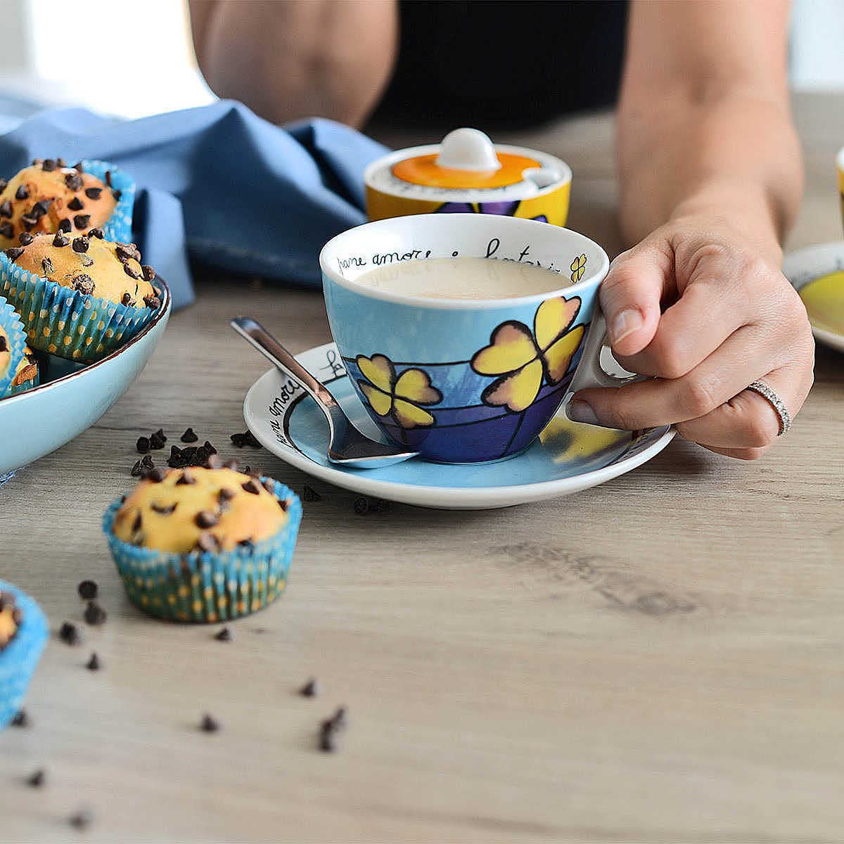 Excelsa - Set de 6 Tasses à Café avec Soucoupe Excelsa - Abbraccio, Grès Multicolore