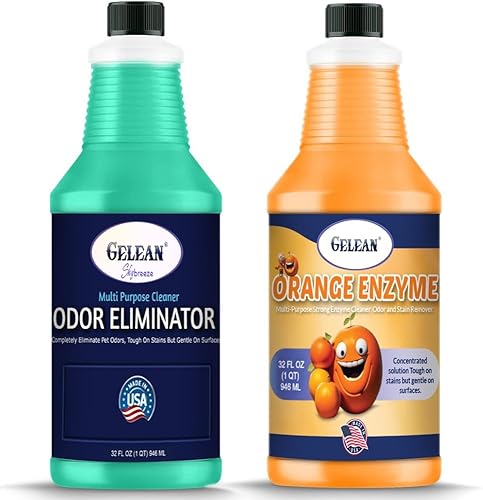 GELEAN Paquete de 2 limpiadores enzimáticos multiusos, súper concentrado, eliminador de manchas y olores de mascotas, enzima naranja, limpiador de