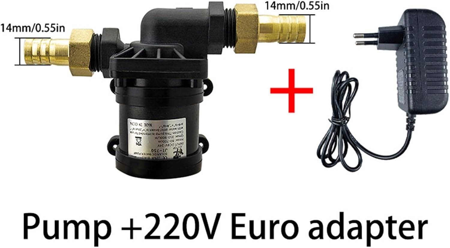 Small DC12V/24V Brushless Motor 1/2’ 900L/H Water Pump Water Heater Shower Booster Pump Warm Air Water Cooling Circulating Pump(12V wiring,14mm and EU adapter)