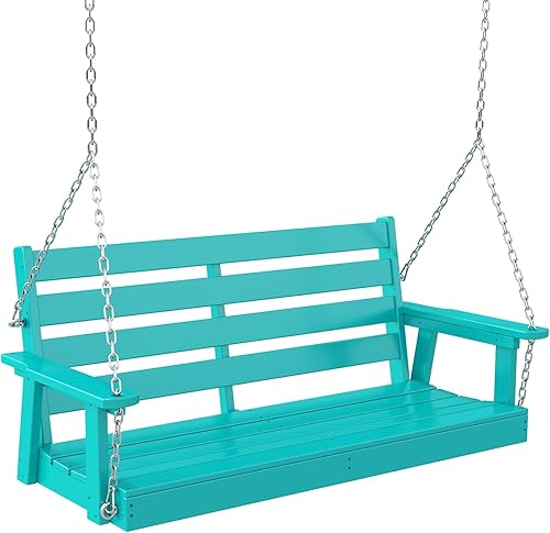 Miniatura 11 de IVY&LANE Columpio para porche al aire libre | Plástico HDPE | 2 personas | Columpios de banco colgantes | Resistente a la intemperie | 4 cadenas de