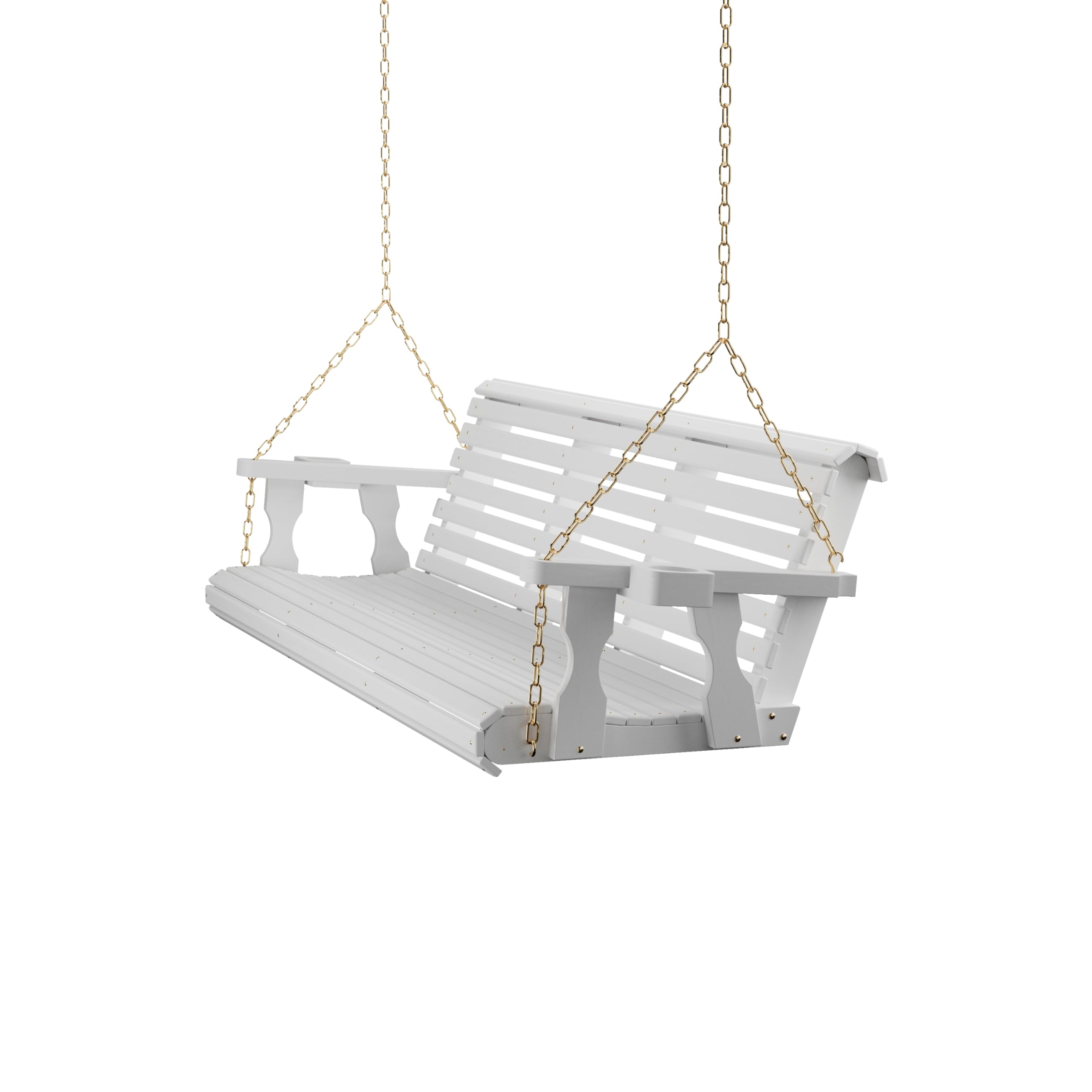 Amish Casual Heavy Duty 700 Lb Capacity Porch Swing with Cupholders (6 Foot, Semi-Solid White Stain) – Wooden Outdoor Roll Back Swing with Hanging Chains – Amish Made in the USA