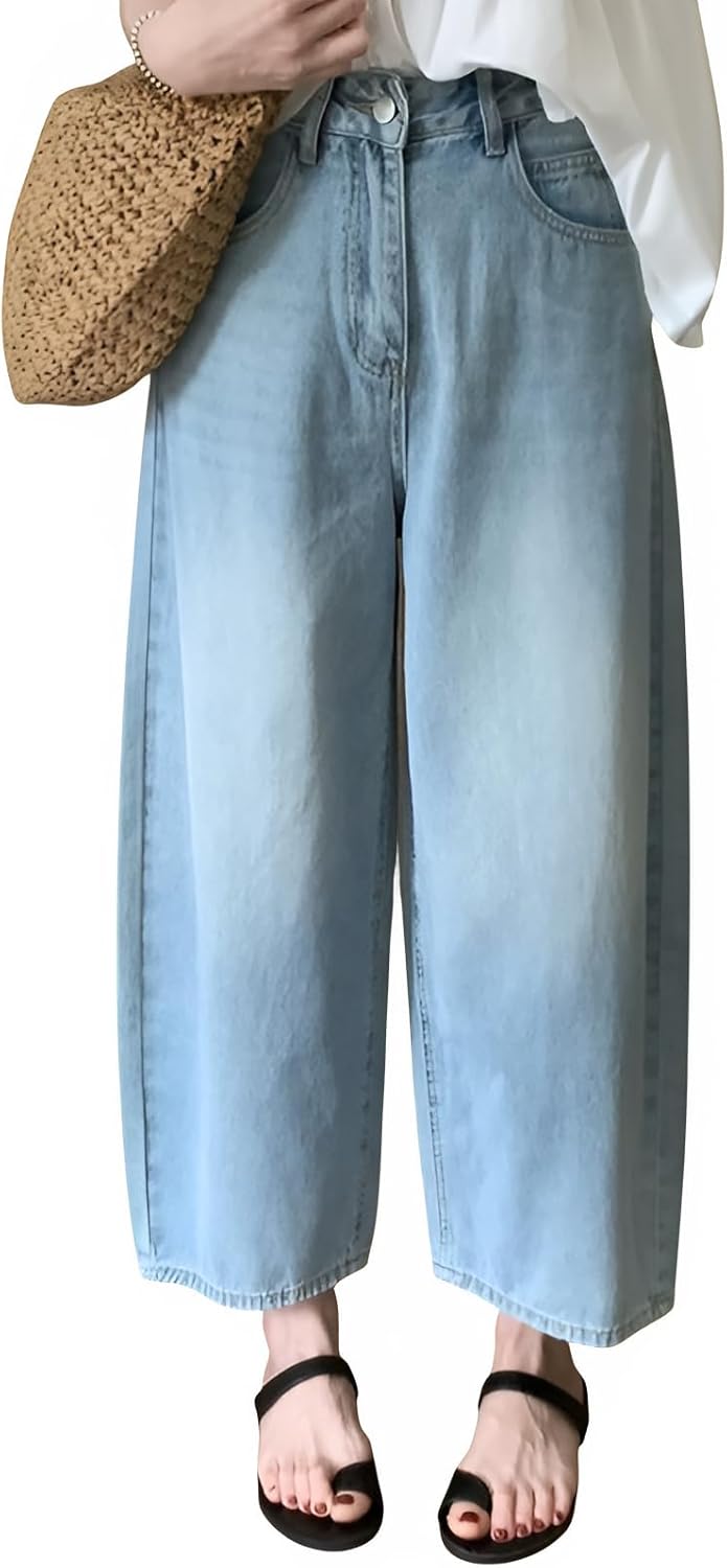 [mocoly] 夏用【ストレートデニム】 高腰デザインで脚長効果 薄手綿素材の大人サイズジーンズ ゆったりフィットでO脚カバー オ