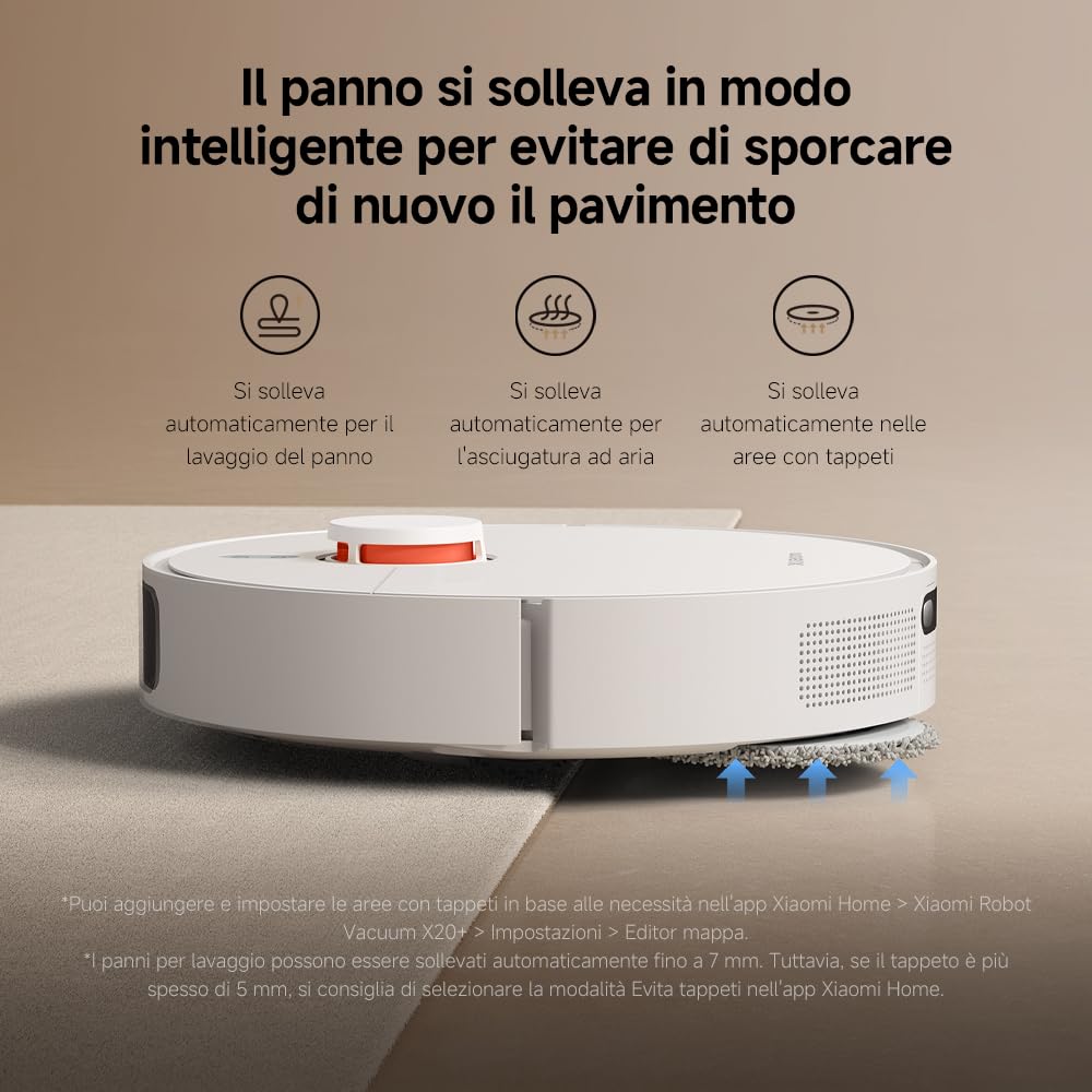 Xiaomi Robot Vacuum X20+, Robot Aspirapolvere Lavapavimenti, Stazione Smart All-in-one, Aspirazione 6.000 Pa, Navigazione Laser 3D, Lavaggio e Pulizia Pavimenti con Doppio Panno Rotante, Controllo App