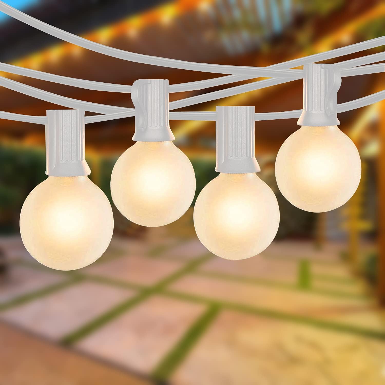 SUNSGNE 25Ft Outdoor Patio Lights G40 Globe String Lights with 27 Frosted White Bulbs, Waterproof Connectable Hanging String Lights for Christmas Patio House Backyard Balcony Party, White Wire Frosted White-White 25 Ft