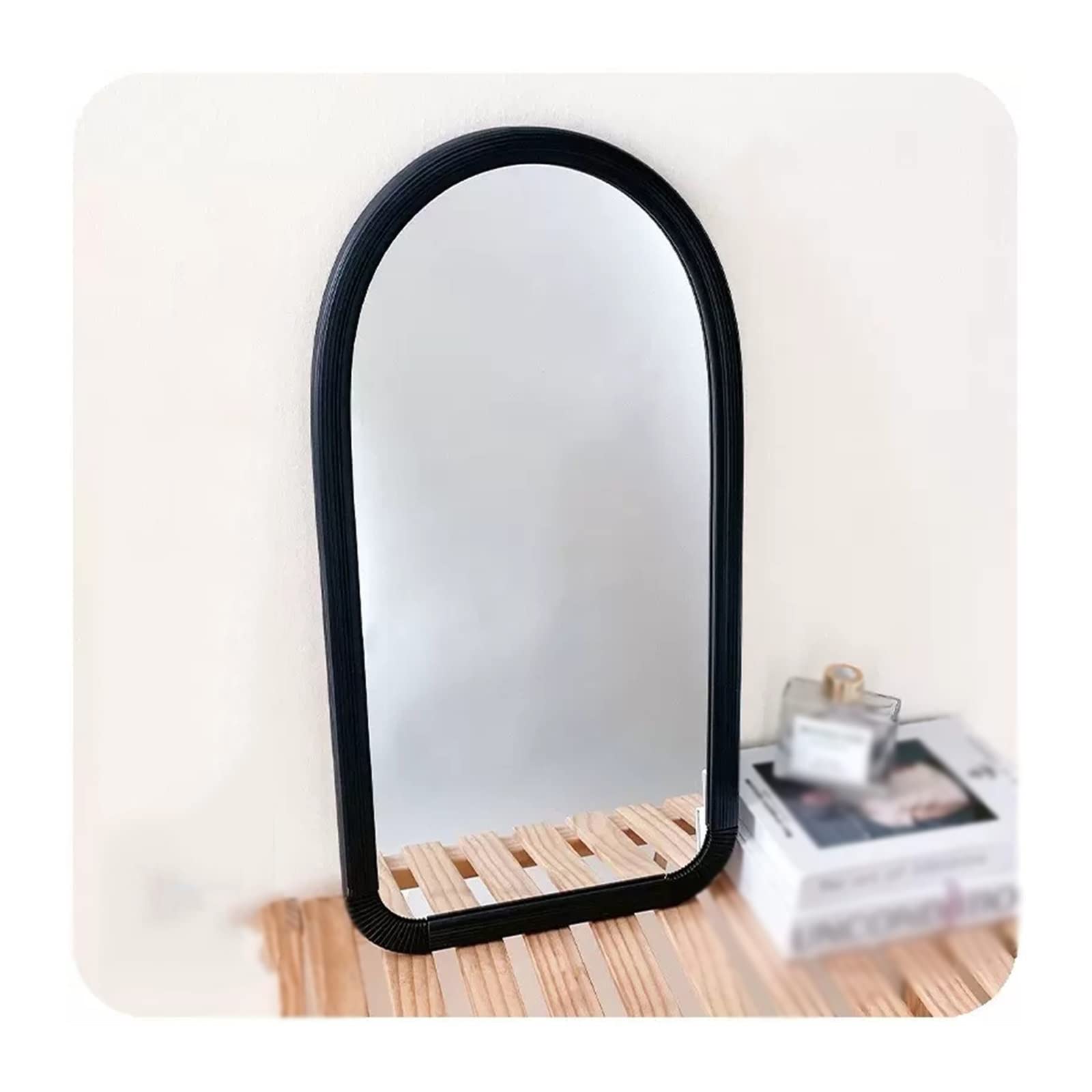 GHJrtHFJ Desk mirror, arc Rectangular Makeup Mirror Solid Tabletop Cosmetic(Black)