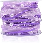 10M Artificial Bead Pearl Ribbon Chiffon Ribbon and Organza Lace Trims for Wedding Flower Christmas Tree Decoration Sewing Craft Packaging (Rose)
