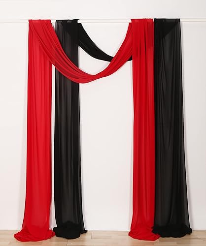 Miniatura 2 de SHERWAY 2 paneles de cortinas de gasa extralargas de 24 pies para arco de boda, telón de fondo de recepción de fiesta, decoración de ceremonia (rojo