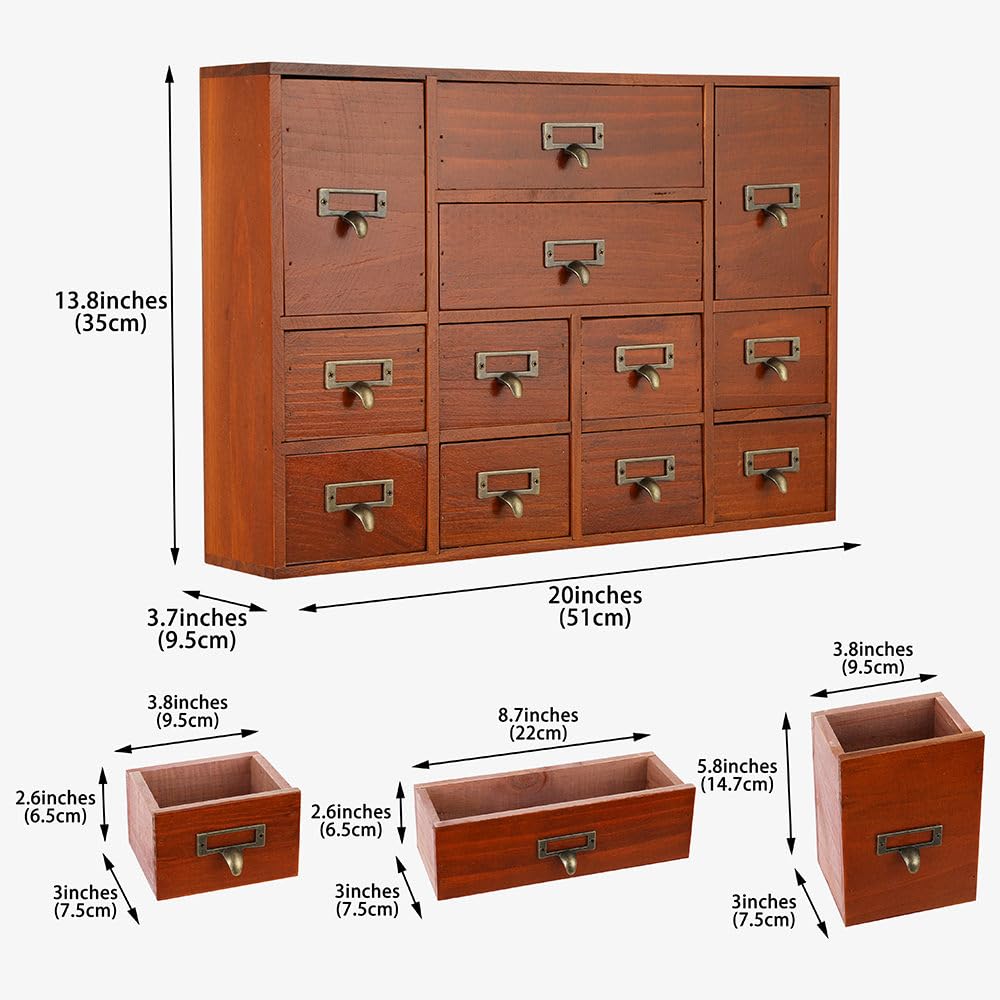 Apothekerschrank mit 12 Schubladen, Tisch-Apotheker-Schubladen, Bibliothekskarten, Katalogschrank, Medizinschränke, Holz, Schreibtisch-Organizer, Holz-Aufbewahrungsbox (braun)