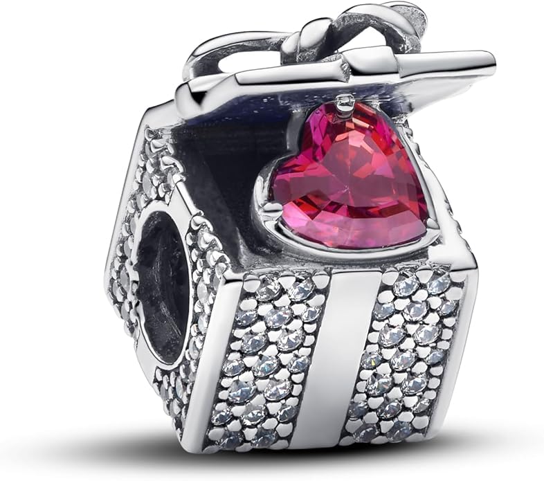 PHCLASY Corazón rojo Charm Abalorios Navidad Colgante de Plata de ley con Circonita Cúbica Transparente Charms Para Pulseras