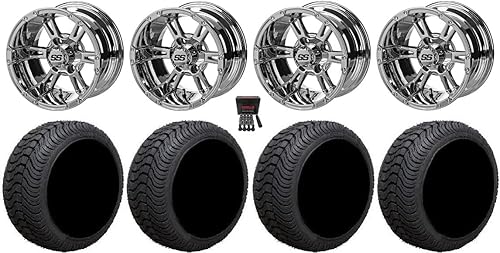 Bundle - 9 Items LSI Raptor 12" Golf Cart Wheels Mirror 215x35 Cruze Tires for E-Z-GO & Club CarGolf Carts