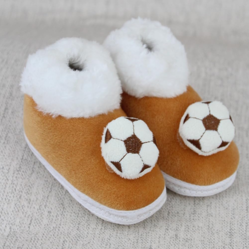 6 To 12 Months Baby Boys & Girls Fur Slip On Football White & Brown Booties-BT5346-image-37