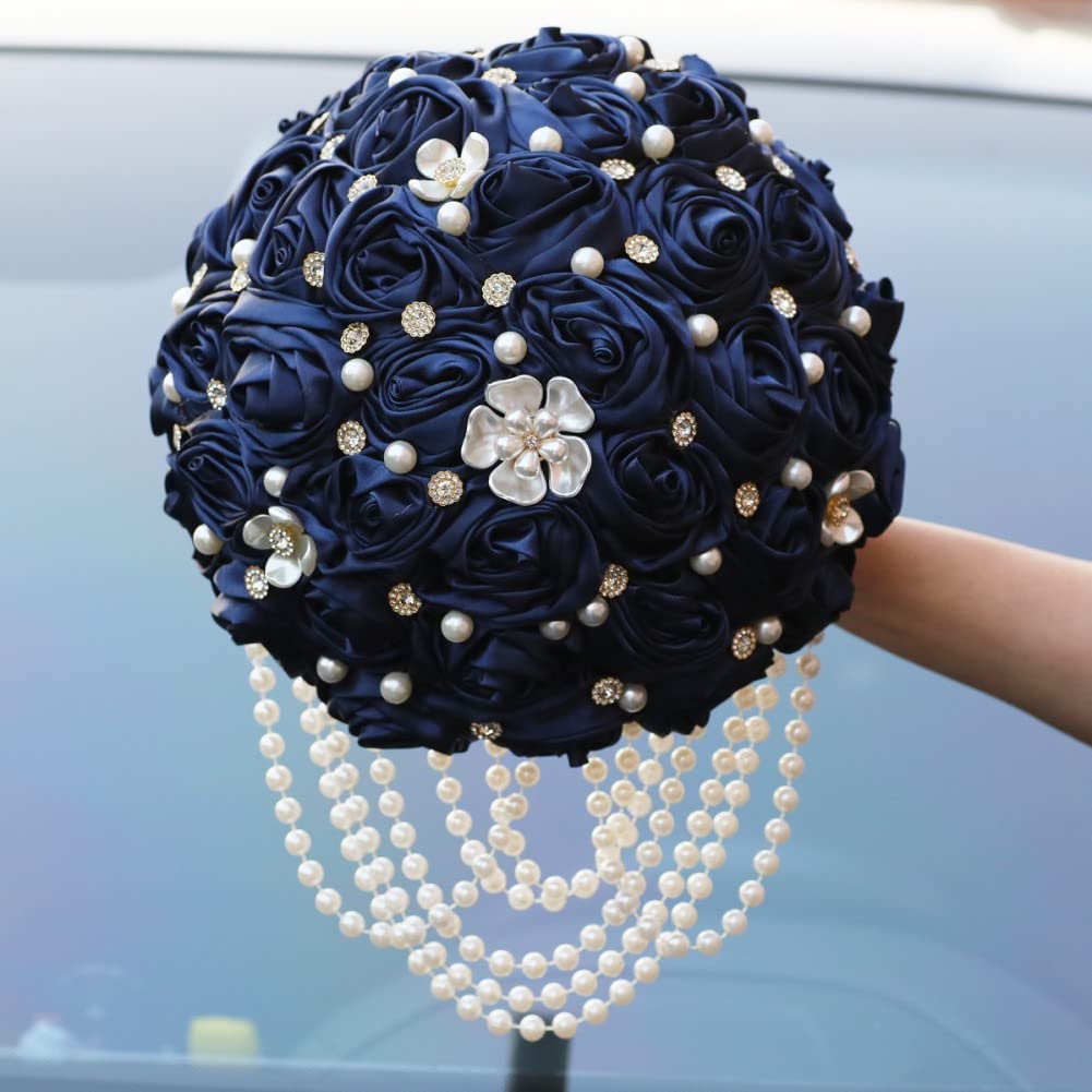 Amazon｜Gkvszy ネイビーブルー ブライダルウェディングブーケ ライン