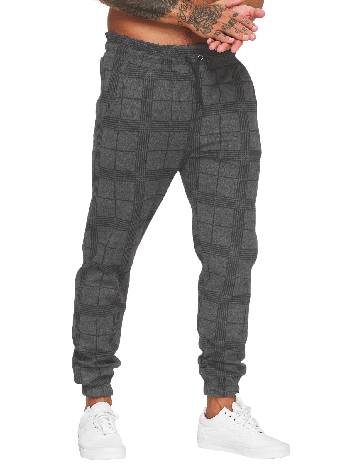 Pantalons de Jogging Pantalons d'entraînement pour Hommes Pantalons de Sport Coupe Ample Pantalons de survêtement Longs Pantalons décontractés à Carreaux pour Hommes