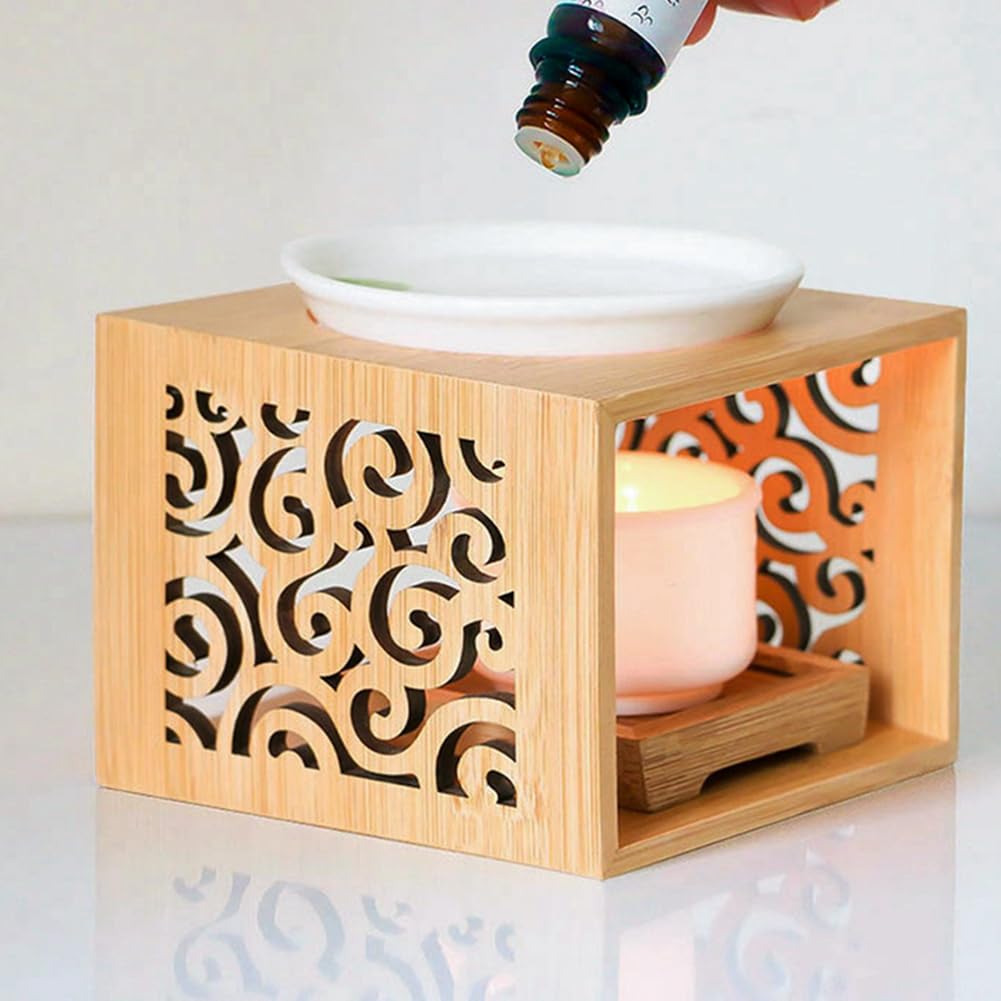 JUJIAN 5X Lámpara de Fragancia Hueca de Bambú de Madera, Quemador de para Horno de Aceite, Candelabro, Elegante Y Atractivo, Decoración de Oficina de Casa