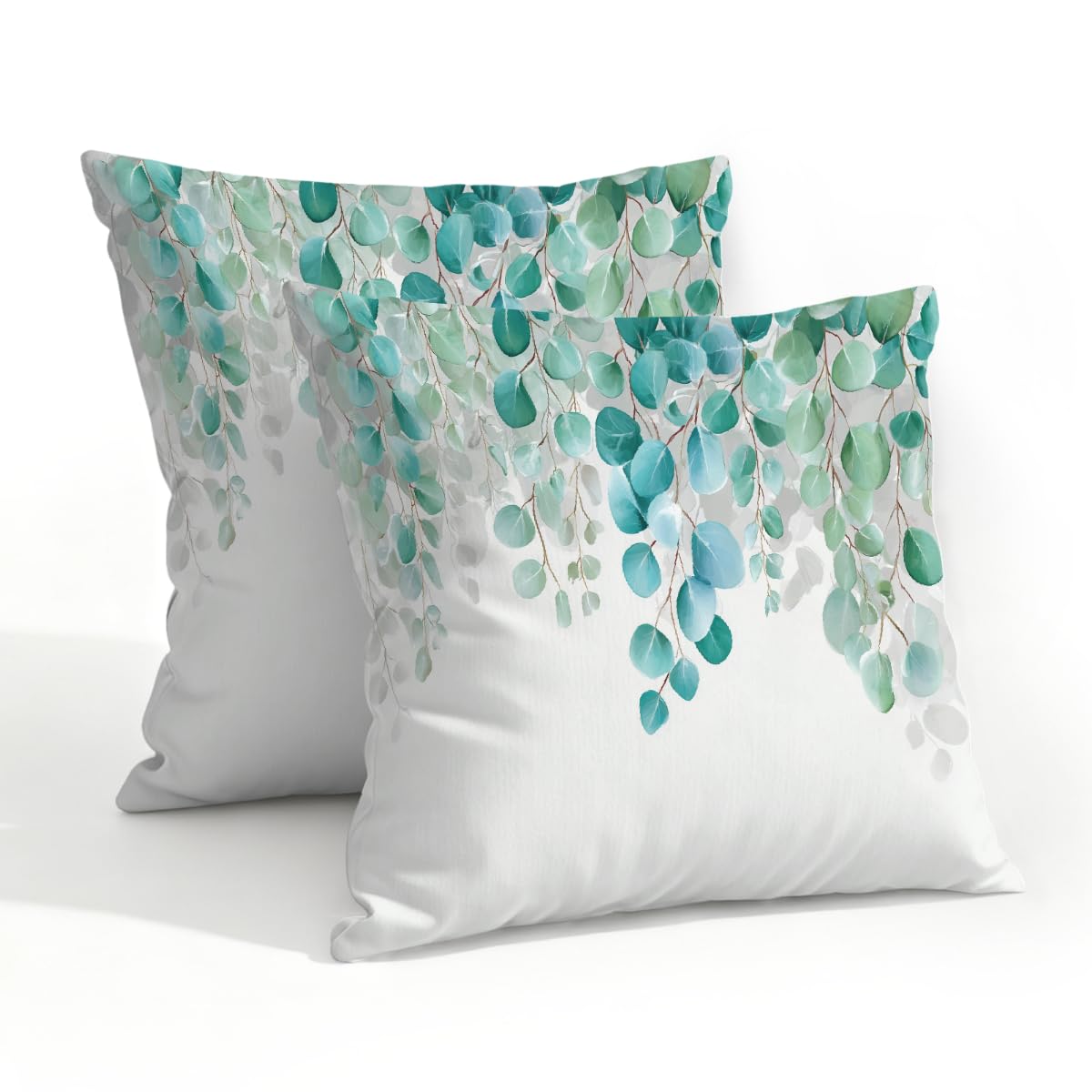 Outdoor Pillow Covers Waterproof Pillowcases 20x20Inch Set of 2 Watercolor Sage Green Hanging Eucalyptus Leaves Decorative Throw Cushion Case for Couch Sofa Garden Patio Furniture