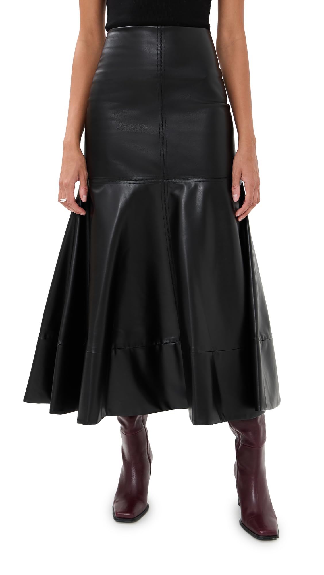 A W A K E MODE Womens Faux Leather Flared Hem Skirt