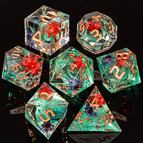 Kerwellsi Sharp Edge Resin D&D Dice, Flower Dnd Dice Set, 7 Piece Rpg Role Playing Dice With Box, Dungeons And Dragons Dice, Polyhedral D And D Dice D20 D12 D10 D8 D6 D4 #TOP3