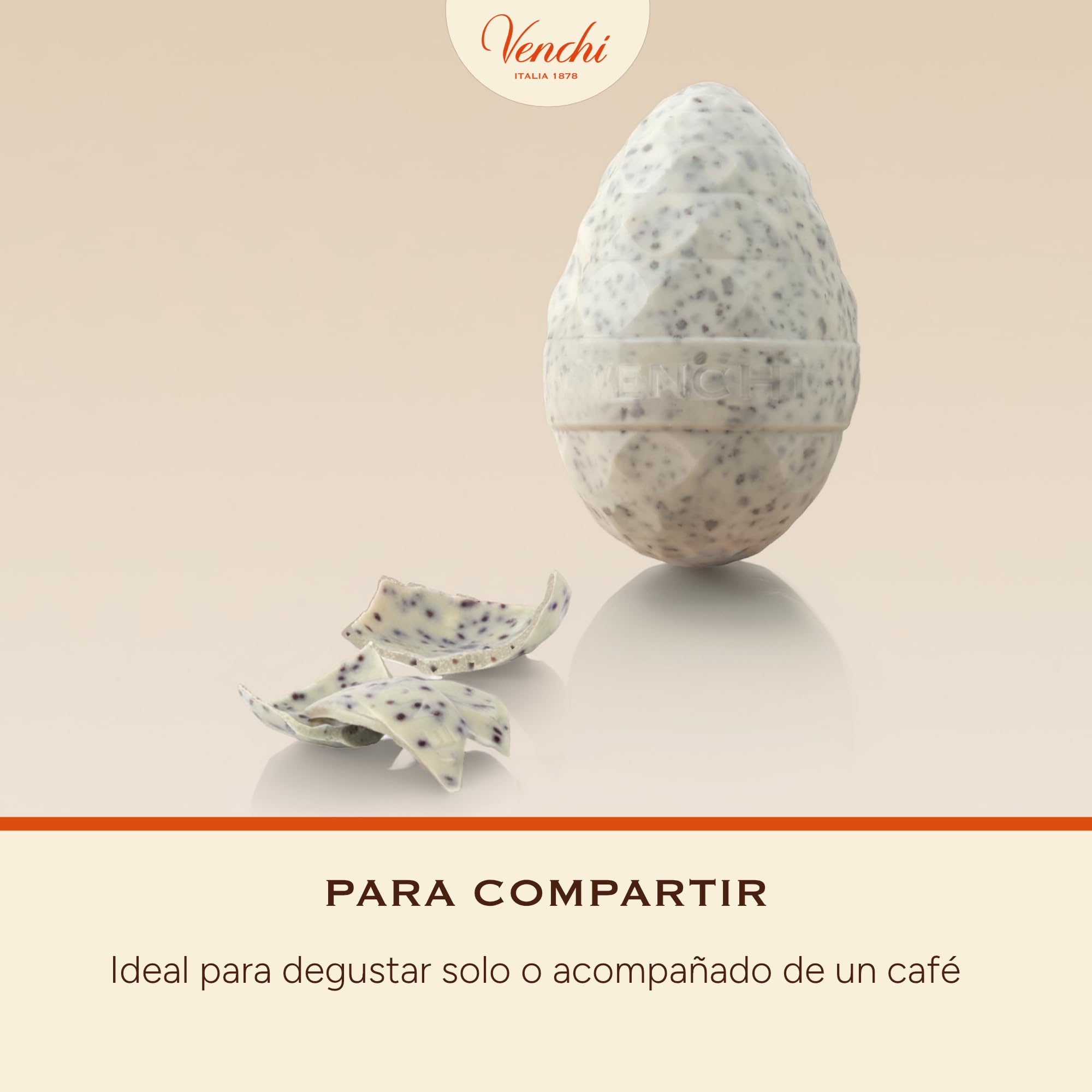 Venchi - Huevo de Chocolate de Coco y Chocobiscuit, 150 Gr, con Granillo de Galleta Negra, Sin Gluten, con Sorpresa, Colección de Pascua Venchi, Idea de Regalo