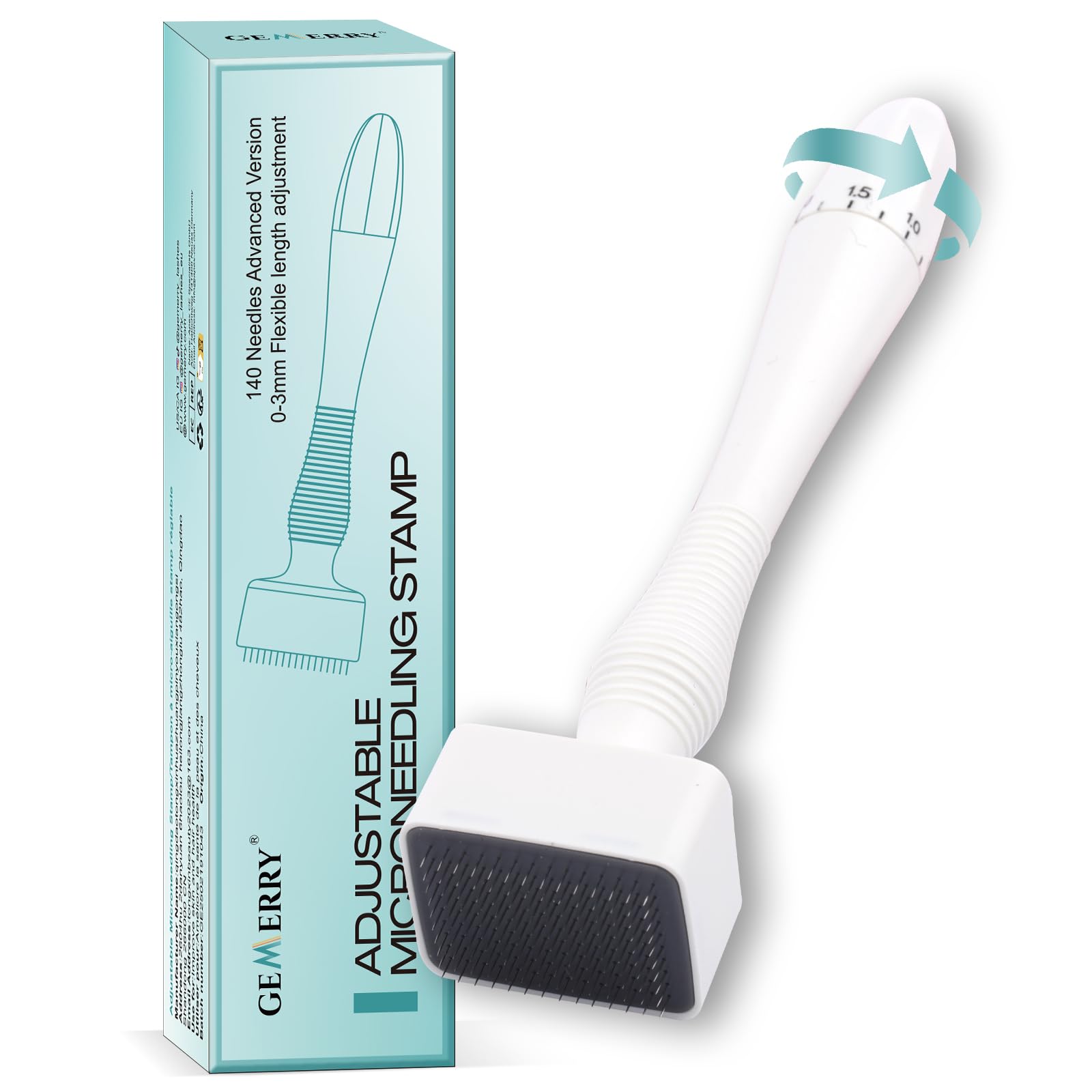 GEMERRY Dermastamp MicroNeedling - Penna Automatica per Trattamento della Pelle, 140 Microneedle Stamp, Profondità Regolabile da 0.mm a 3mm