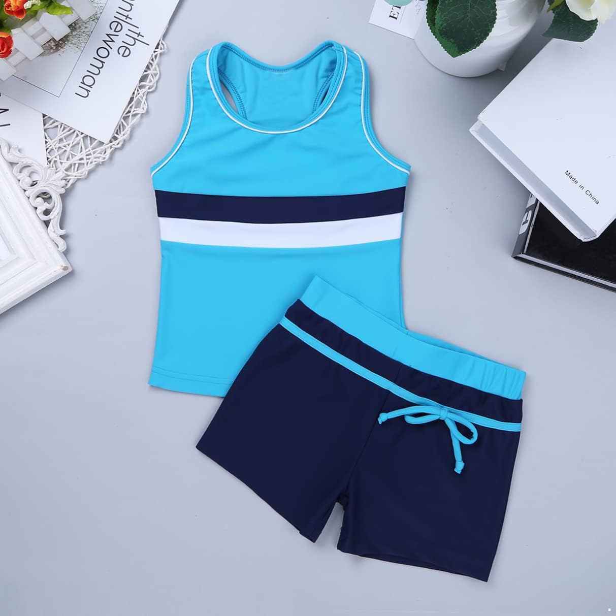 Linjinx Girls Boys Two Piece Tankini Bathing Suits Summer Beach Rash Guard Tops with Boyshort Swimsuits