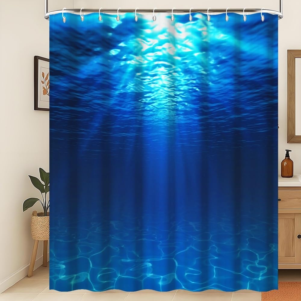 Xiaoterna Ocean Shower Curtain Water Shower Curtain Summer Holidays in Beach Pool Sea Shower Curtain Deep Sea Blue Ocean Scenery Shower Curtain Machine Washable Waterproof Fabric 120x200cm โ image 1