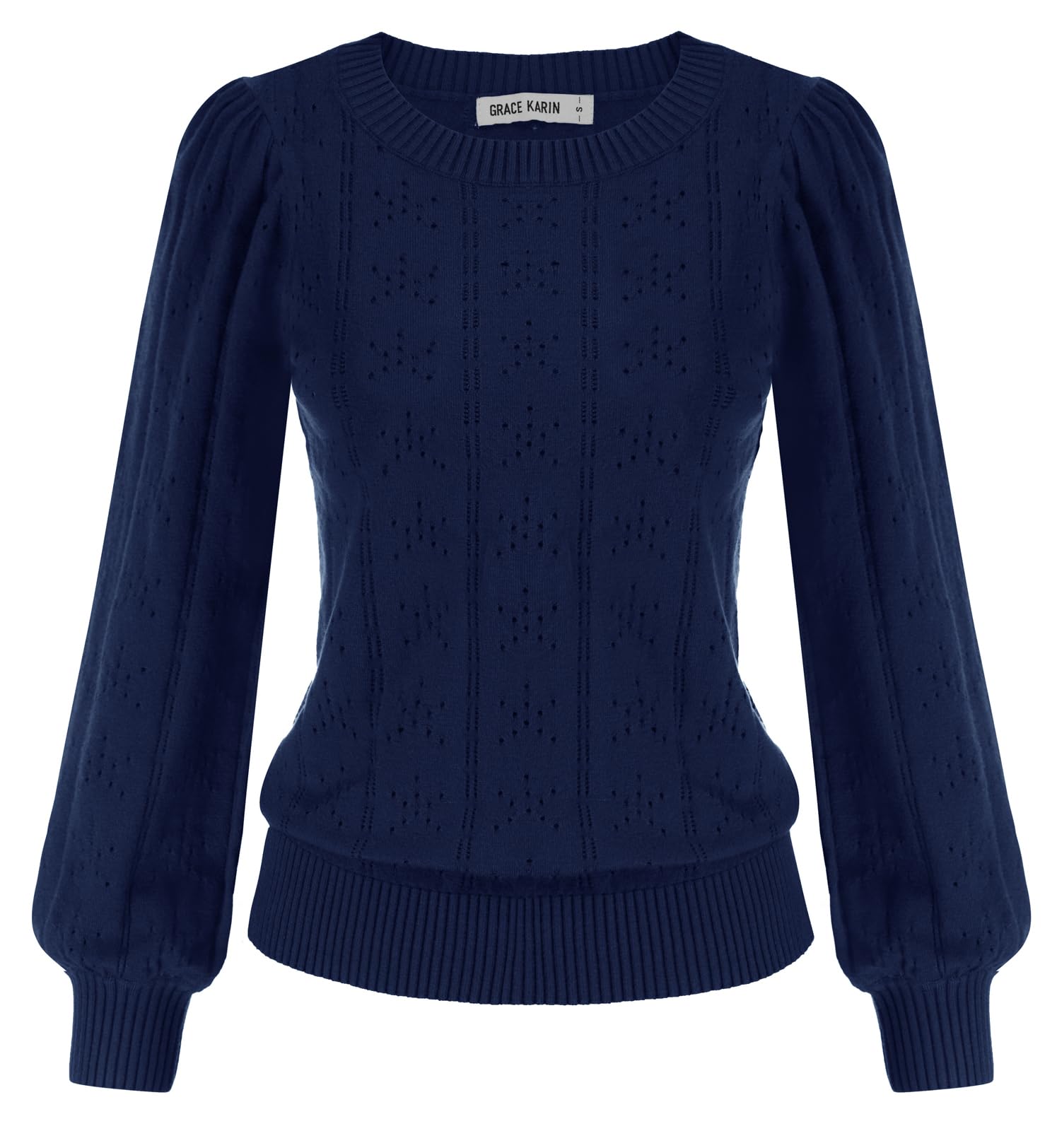 GRACE KARIN Maglia Elegante Donna a Manica Lunga con Scollo a Rotondo Tinta Unita