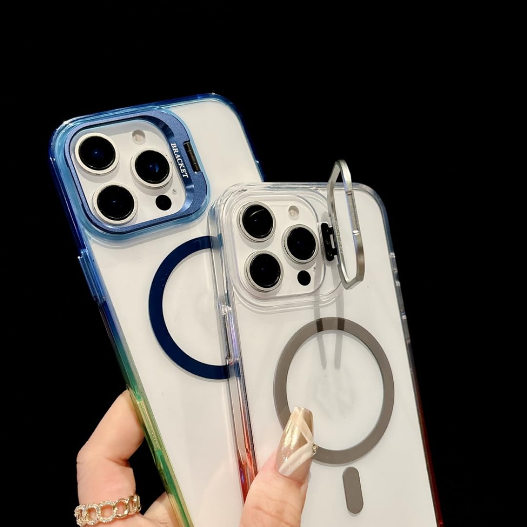Custodia con anello magnetico e supporto per obiettivo per iPhone 16 Plus, con sfumatura integrata (per iPhone 16 Plus/blu)