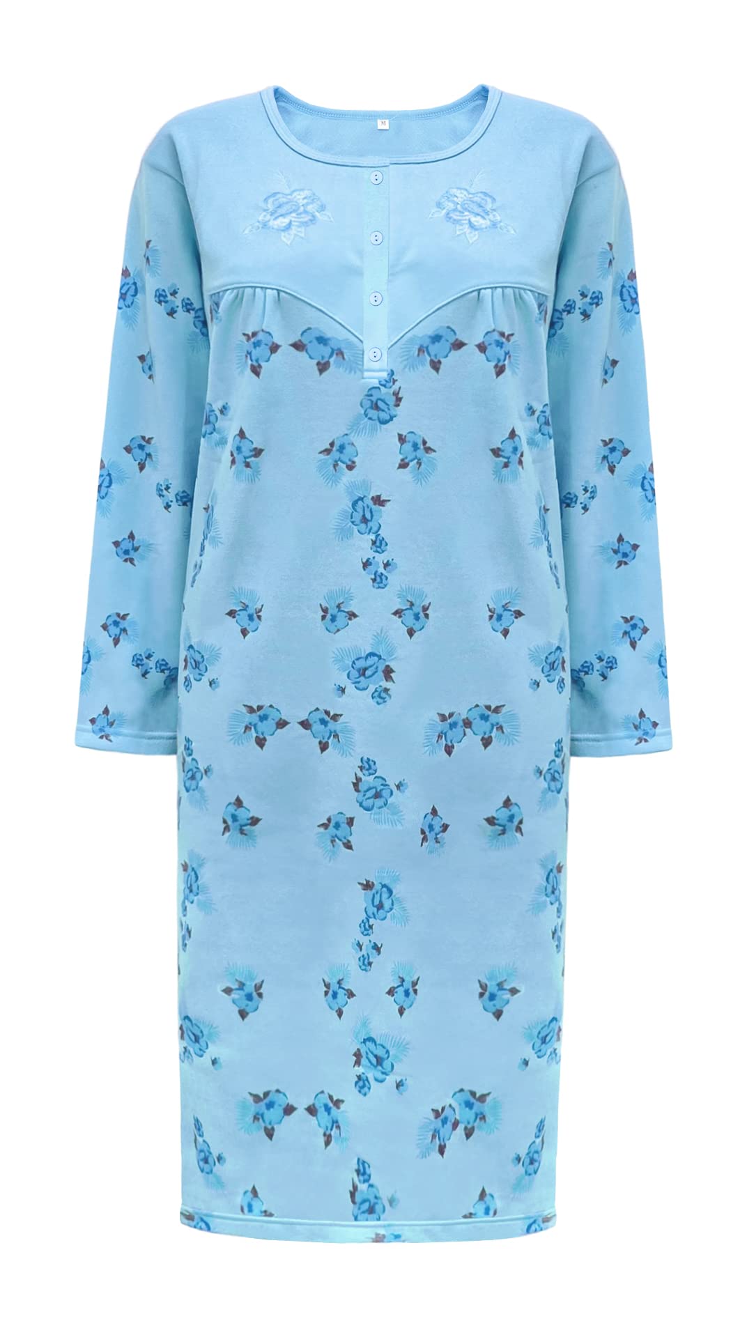 i-Smalls Ladies Thermal Nightdress Long Length Cotton Rich Floral Nightie (XXL) Baby Blue