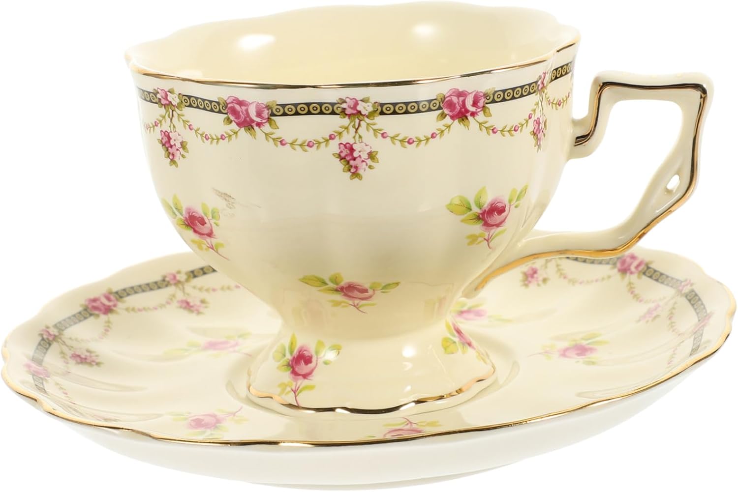 Vintage European Style Ceramic Coffee Mug with Plate Milk Mug for Daily Use Afternoon Tea Cup in Bright for Home Office Cafe and Occasions