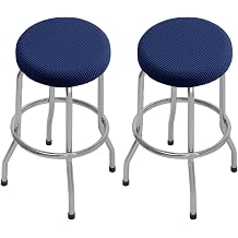 Round Bar Stool Covers Set of 2, Jacquard Round Stool Cushion Cover for Dia.12-16", Elastic Seat Covers for Round Seat Cushions with Elastic Band Navy