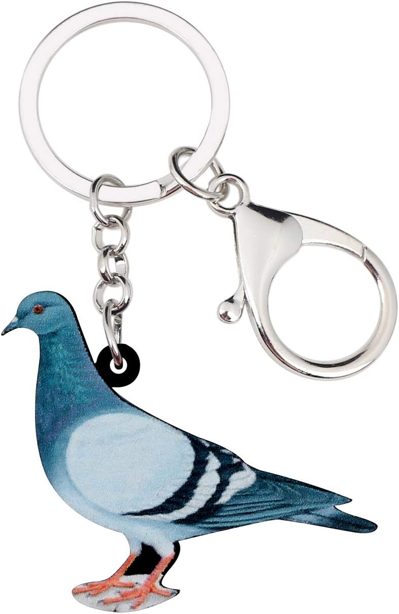WEVENIWEVENI Acrylic Cartoon Blue Pigeon Bird Keychains Key Chain Rings Jewelry For Women Charms (Blue)