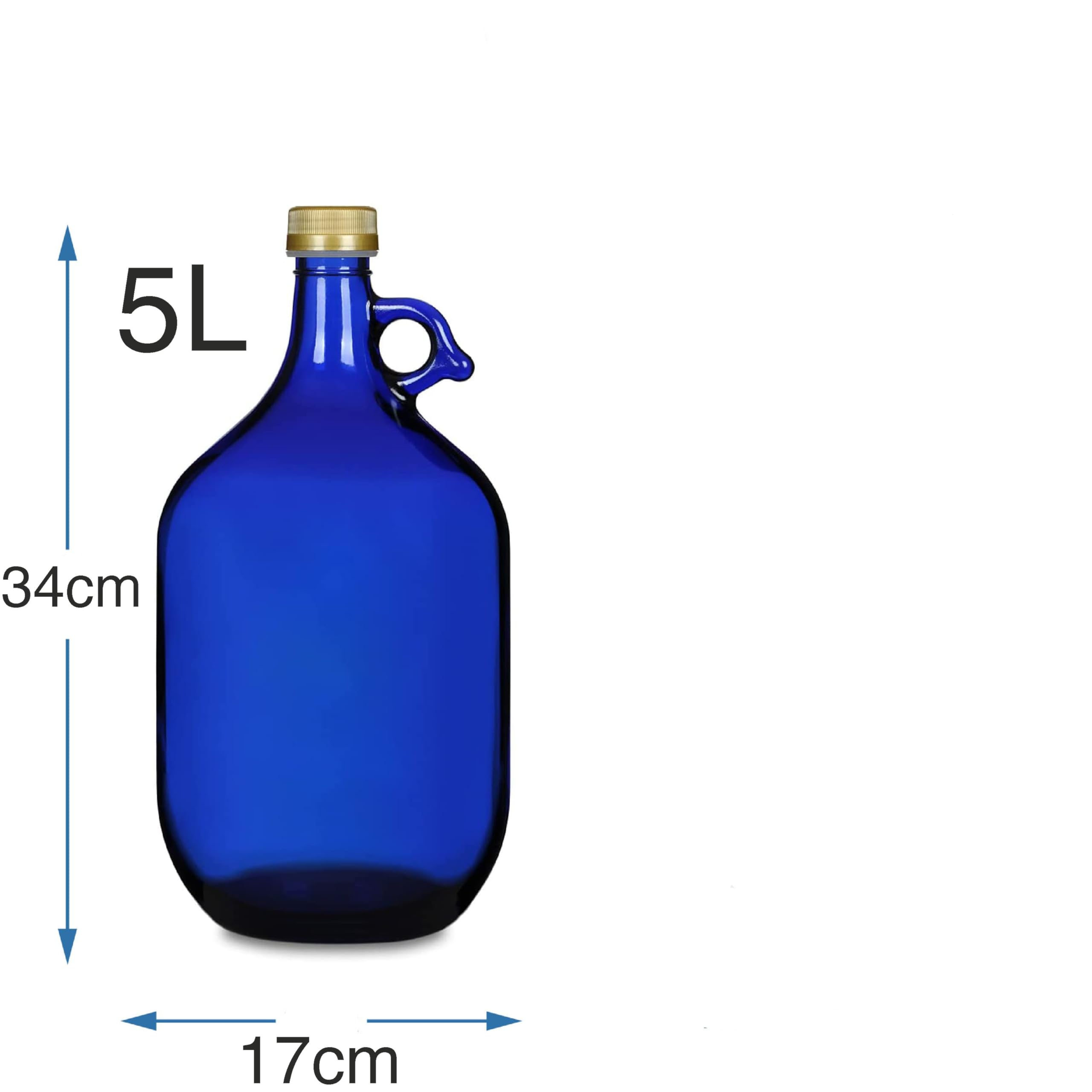 5L Premium blaue Flasche|Wasserflasche| Essig-Öl| Weinballon Glasballon|Weinflasche|Likörflaschen|Ölflasche|leere| Glasbehälter zum Befüllen Glasballonflasche mit Schraubverschluss und Henkel (2x5L)