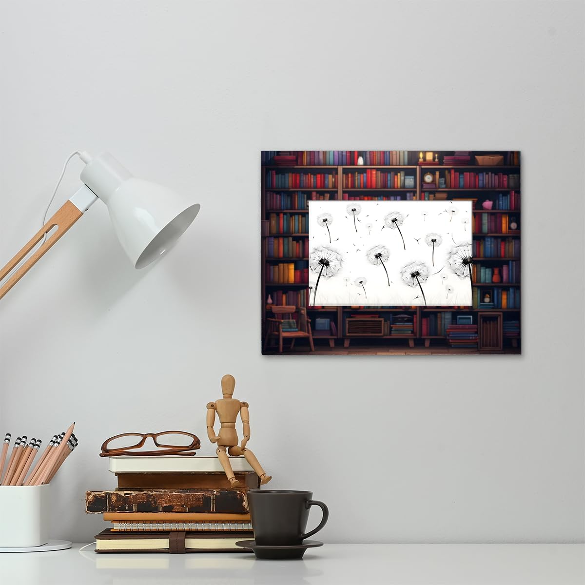 Old Library Bookshelf 5x7 Horizontal Picture Frame, 5x7 Wood Photo Frames Tabletop Display or Wall Mounting for Gallery Office Home Decor Gift (or Vertical Self Standing)