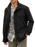 Mens Military Jacket Full Zip and Button Safari Field Jacket Multi Pocket Cargo Outdoor Coat