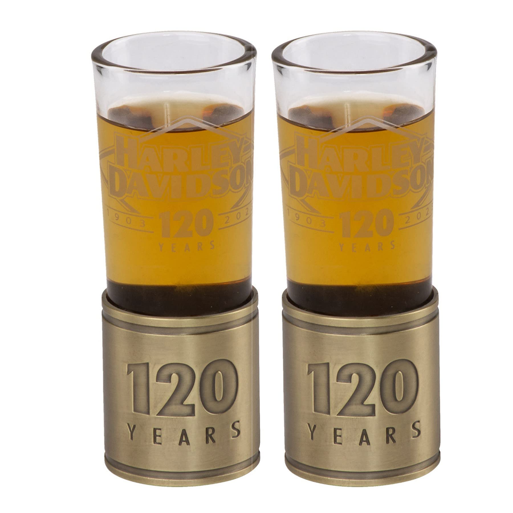HARLEY-DAVIDSON120th Anniversary Tooled Metal Base Shot Glass, Limited Edition