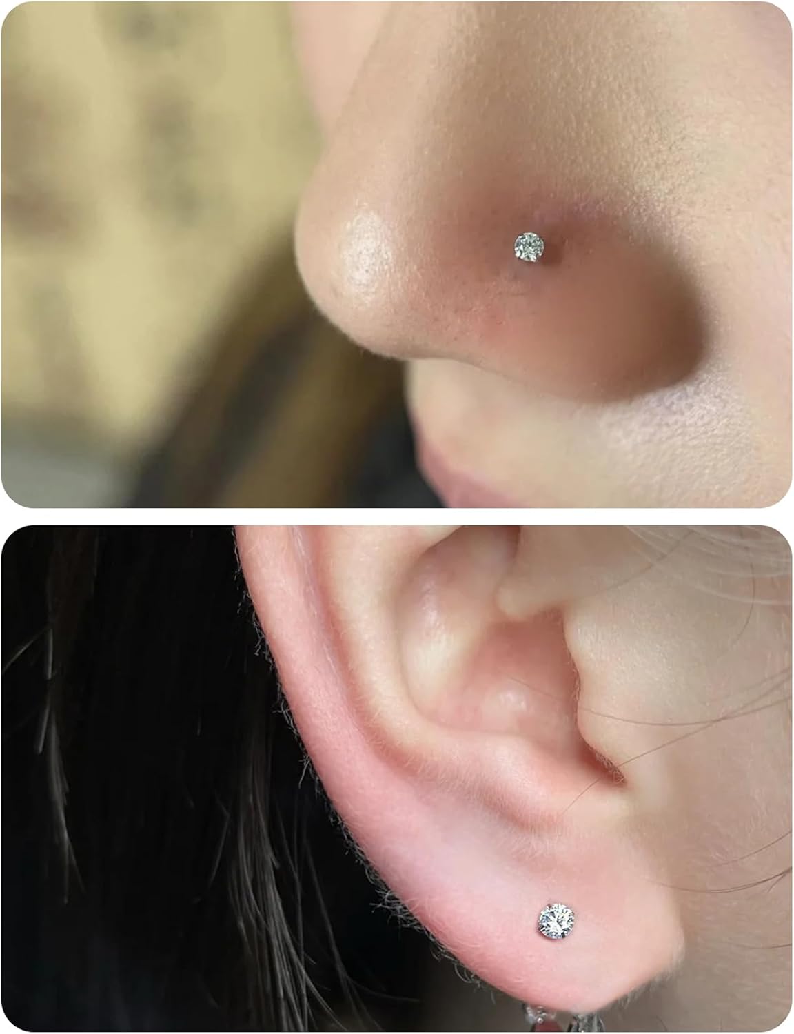 20G 18G 16G Threadless Flat Back Earrings Nose Rings Studs Surgical Stainless Steel Opal CZ Nose Rings Stud Tragus Helix Conch Cartilage Earrings Piercing Jewelry For Women Men Hypoallergenic - Image 6