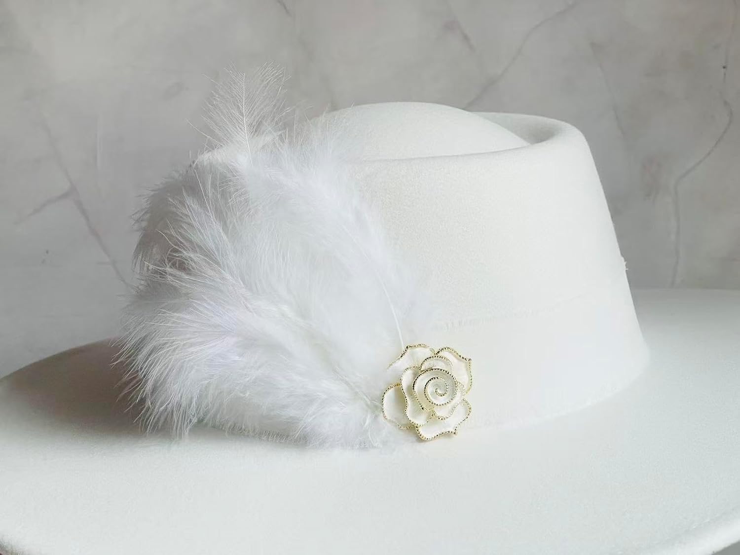 Vintage Wide Brim Fedora Hats -Handmade Felt Hat Panama Rancher Hat for Party Wedding