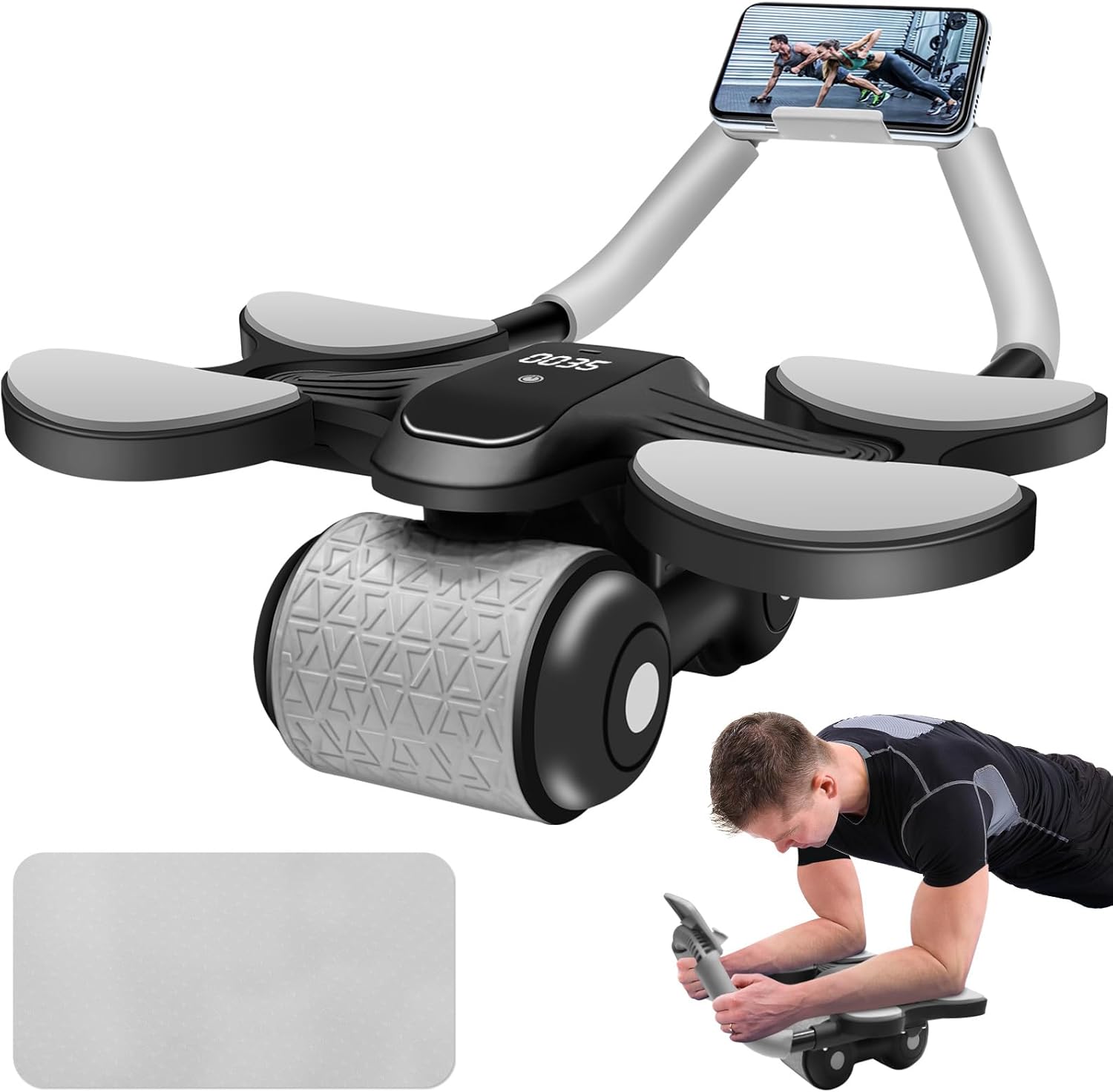 semai Ab Roller Wheel with Adjustable Elbow Support and Automatic Rebound, Upgraded Abdominal Exercise Wheel with LCD Display, Knee Mat & Timer, Core Trainer, Abdominal Wheel Roller for Home Workouts