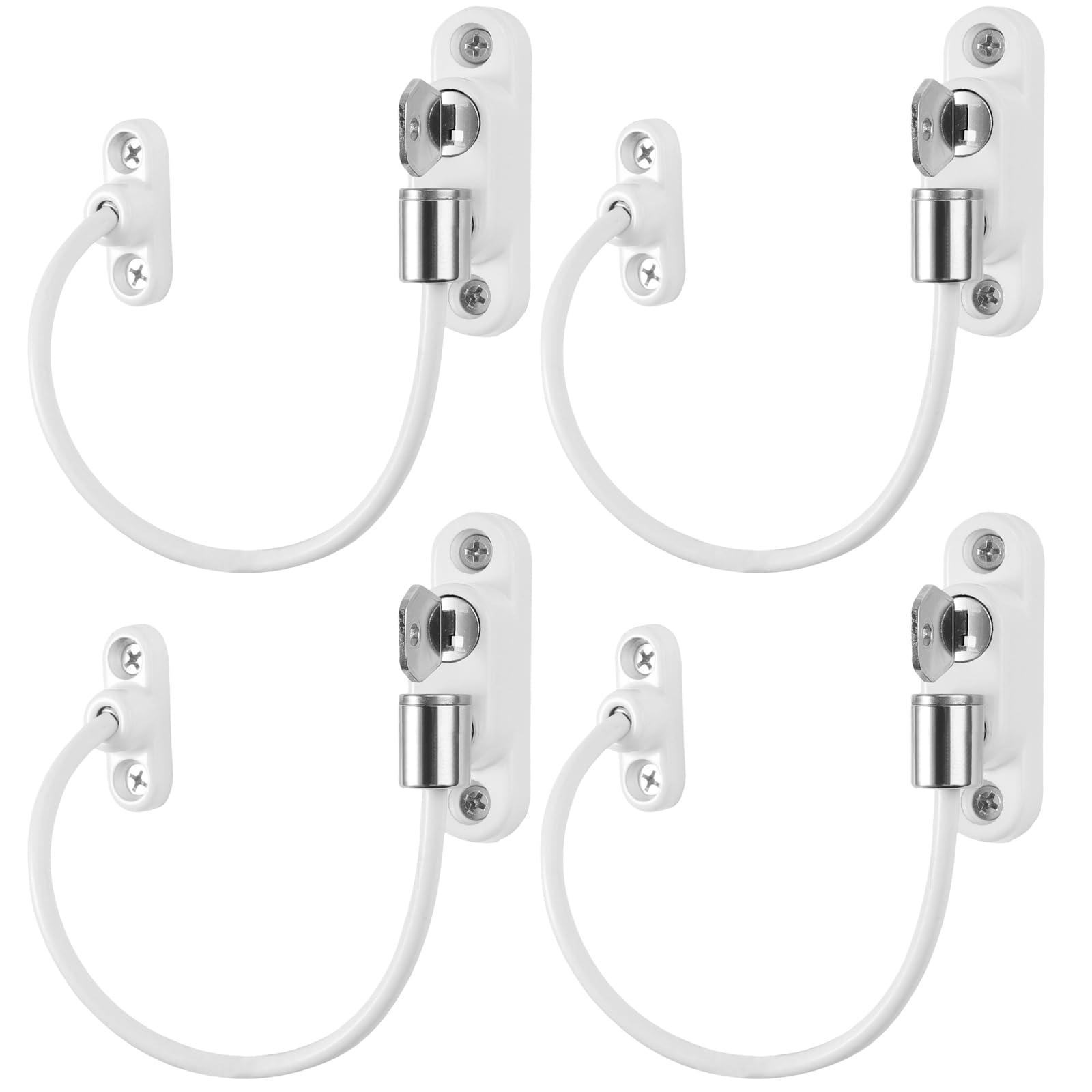 Neoteck 4pcs Entrebâilleur de Sécurité Fenêtre Bébé à Clé – Câbles Verrouillables en Métal Amélioré – Limiteur Ouverture Fenêtre et Porte pour Enfants, PVC, Aluminium, Maison