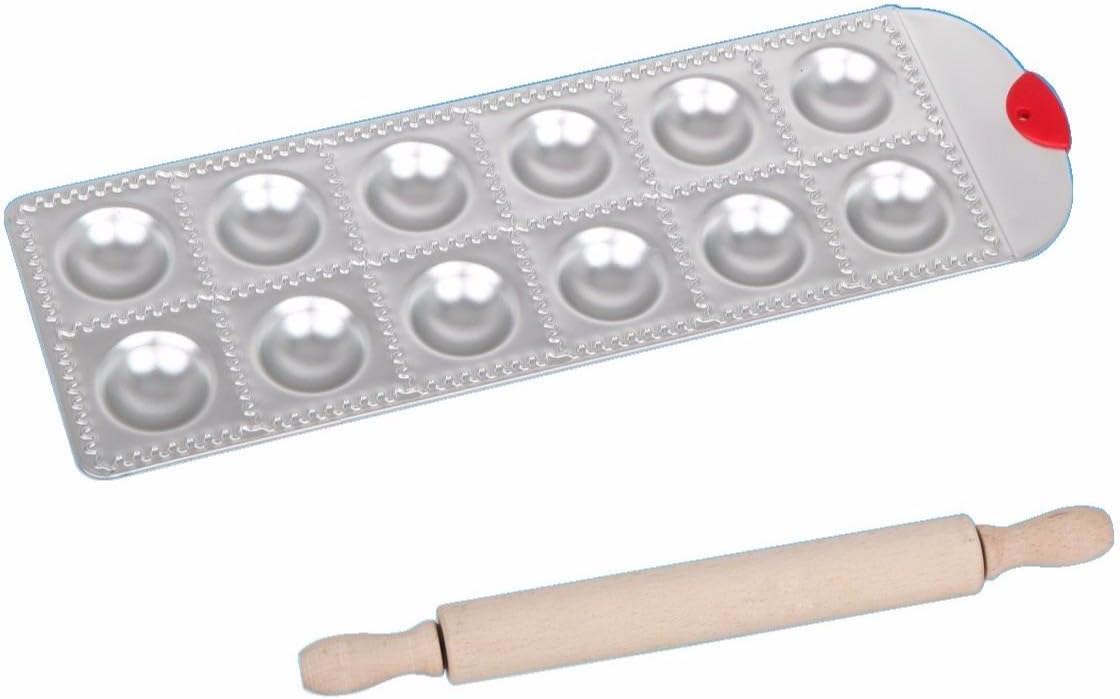 Meglio Aluminum Round Ravioli Maker with Rolling Pin