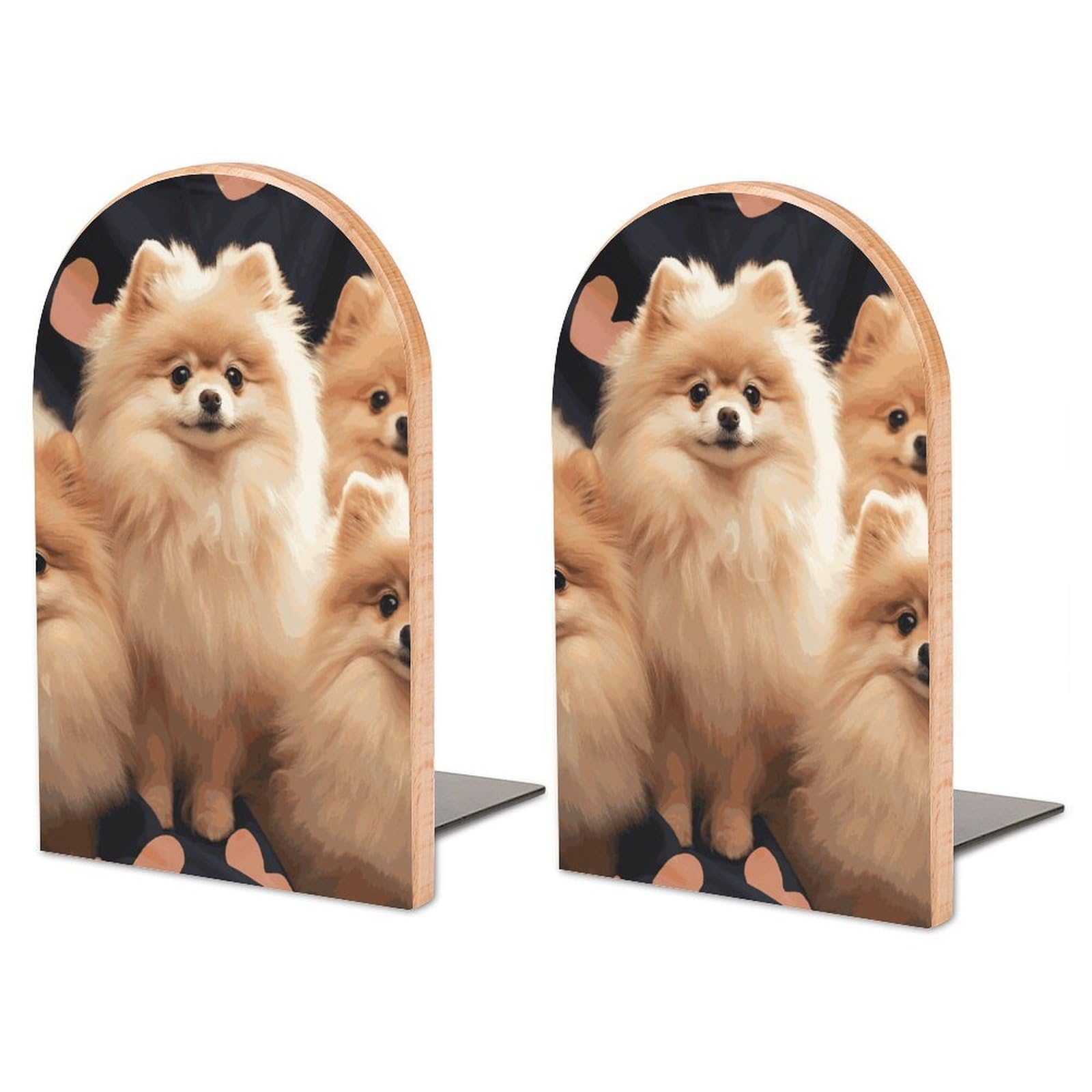 Serre-livres grands chiots de Poméranie rangement livre bois hêtre étagère bureau moderne