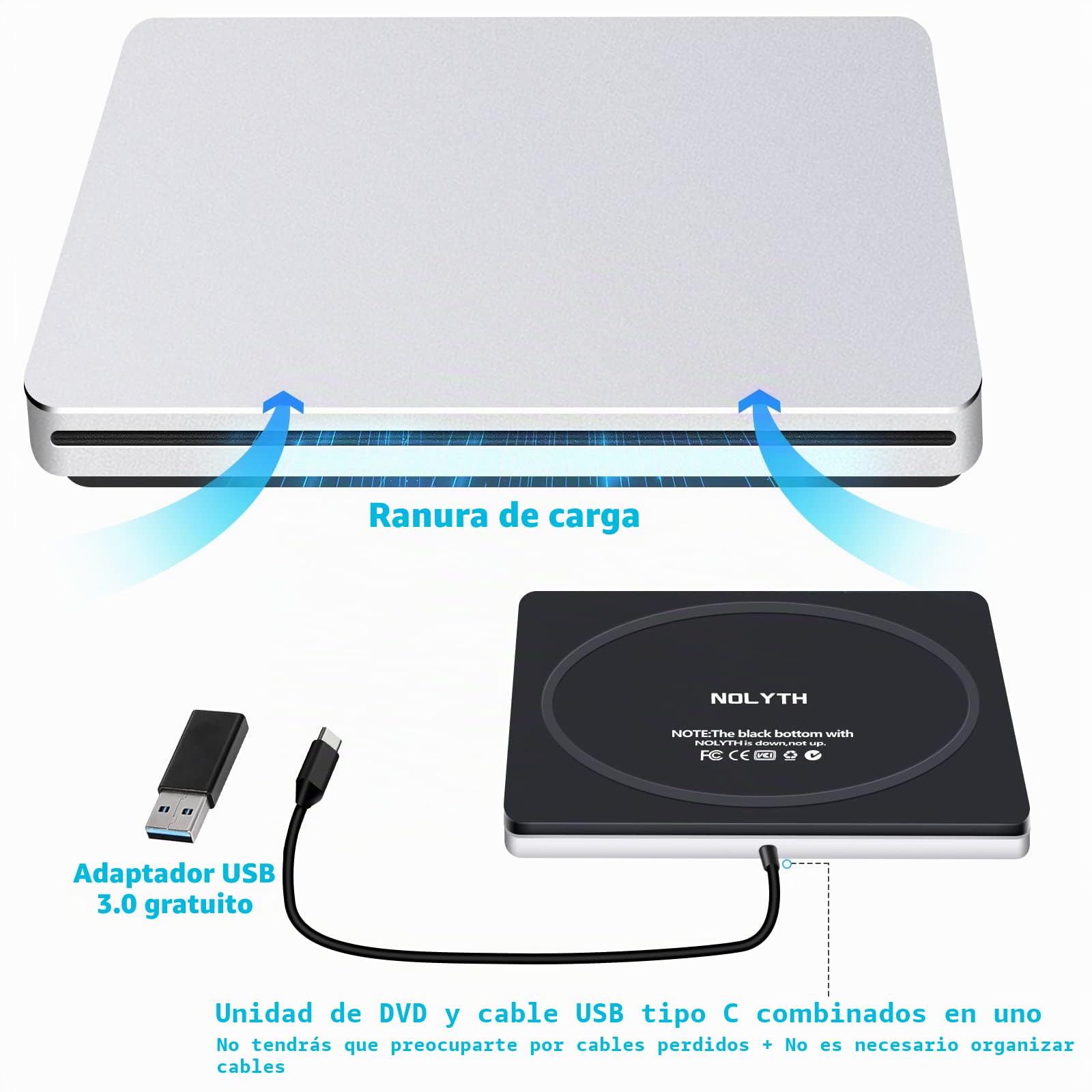 Unidad de DVD Externa CD USB3.0 CD Reproductor de DVD Grabadora Grabadora para computadora portátil/MacBook/Windows/PC