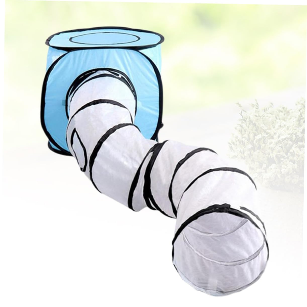 POPETPOP Tunnel Jouet Interactif Pliable de S Bleu pour Chats, Tissu Léger, Taille S, Jeu Intérieur, Adapté aux Chats Domestiques et Petits Félins