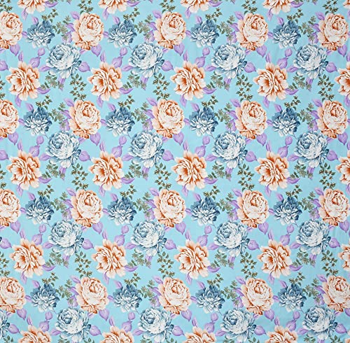Image of Microfiber Fitzy Fitted 280 Tc Bedsheet King Size , Elastic Bedsheet , 72X78 + 12 In Drop ,With 2 Pillow Covers (Bluespringflower)